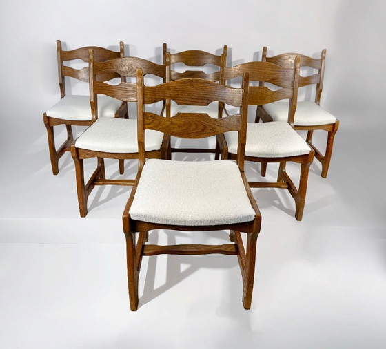 Set van 6 Belgische brutalistische eikenhouten eetkamerstoelen, jaren 70 – Wood (photo 5 of 9)