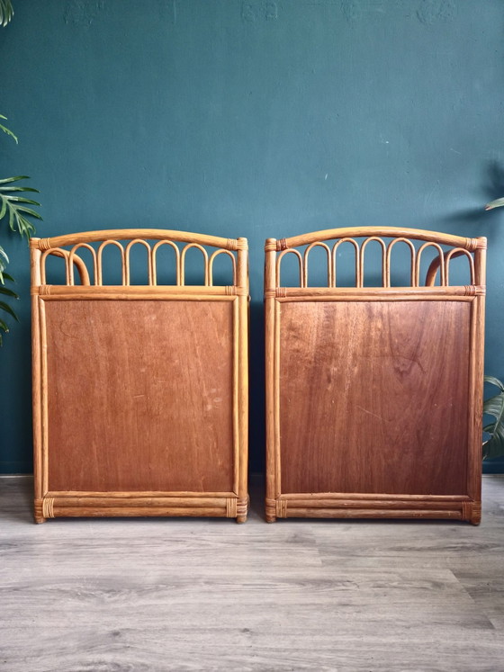 Set vintage di Cassettiere in rattan | 2 mobili | 4 cassetti, Bambù, Giallo (foto 7 di 7)