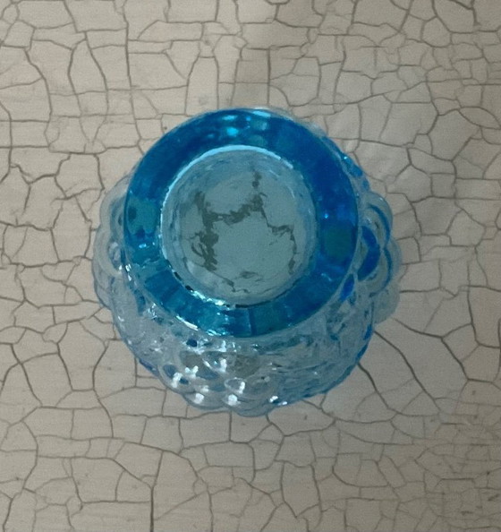 Image 1 of Set da liquore vintage blu – decanter e 4 bicchieri con decorazione a grappolo d'uva – anni '60/'70