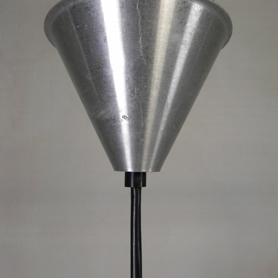 Image 1 of Vintage Lakro hanglamp met 9 ovalen glasplaatjes en 1 ronde glasplaat, jaren 70