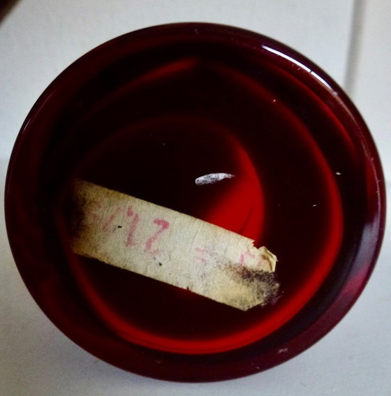 Image 1 of Vintage Murano vase in a wavy pattern with a white handle.