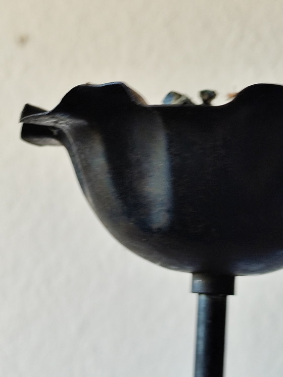 Image 1 of 1960s/70s Brutalist Pendant Lamp – Honsel Lighting – Wrought Iron & Frosted Glass