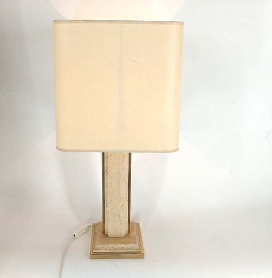 Image 1 of Lampada da tavolo vintage in travertino e ottone di Fedam, anni '70