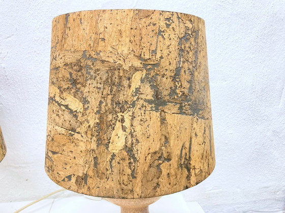Image 1 of 2 Leola table lamps, ceramic base, cork shade, 1970s/80s