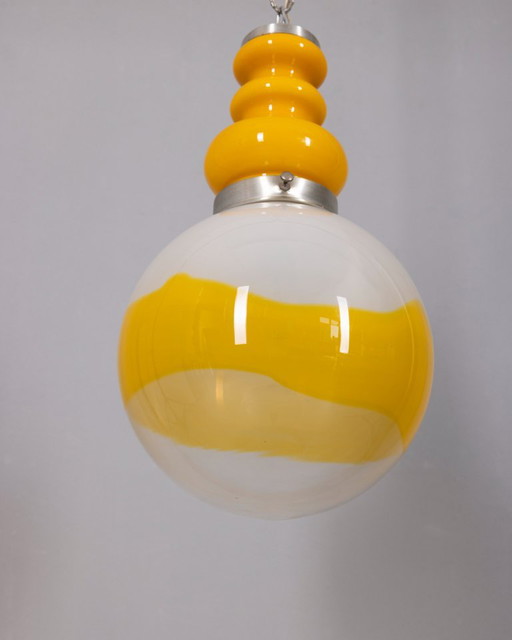 Lámpara de araña italiana vintage de cristal amarillo, estilo era espacial, década de 1970. – kroonluchters (photo 2 of 7)