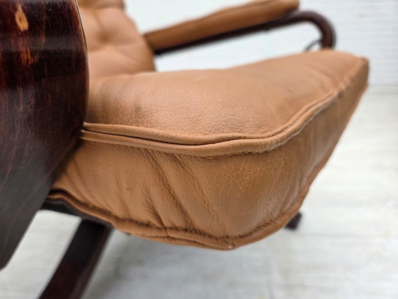 1970s, Norwegian design, adjustable armchair, leather, bentwood. (photo 22 of 25)