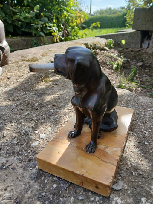 Patinated Bronze Business Card Holder – Dog with Articulated Jaw