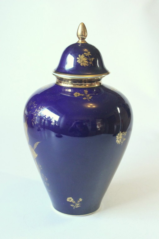 Royal Bavaria KPM lidded vase, porcelain, handmade, genuine cobalt