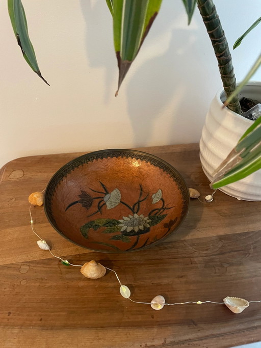 Geëmailleerde cloisonné messing schaal