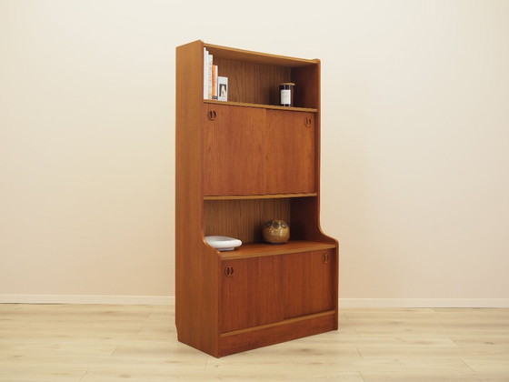 Libreria danese impiallacciata in teak con ante scorrevoli, anni '70, Librerie, Legno, Marrone (foto 6 di 15)
