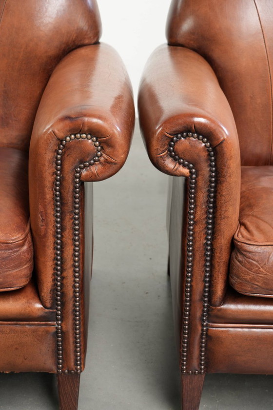 2 comode poltrone vintage in pelle di pecora con borchie decorative. – Sedie da pranzo, Wood (photo 10 of 15)