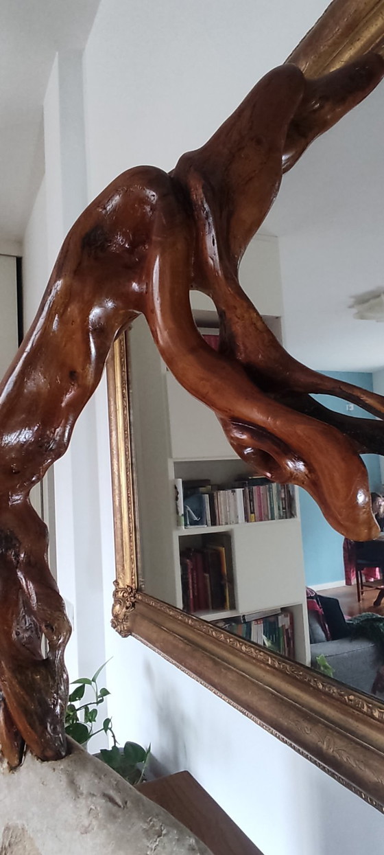 Image 1 of Organic Sculpture "Greyhound" in Solid Wood on a Stone Base – Biomorphic Natural Art