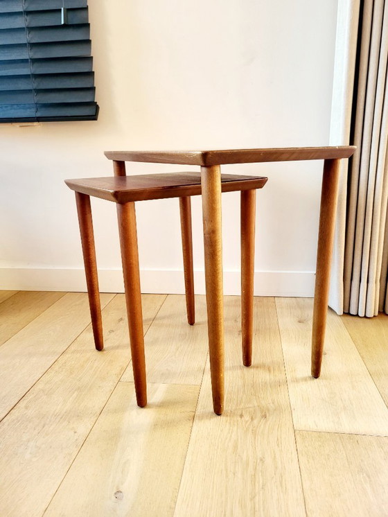 Image 1 of Set of Scandinavian style side tables, wood, probably 1970s