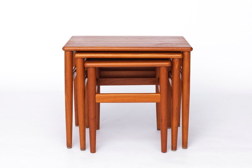 Set of 3 Teak Nesting Tables – 1970s Danish Mid-Century Modern Design, Vintage Side Tables, Scandinavian Teak Furniture