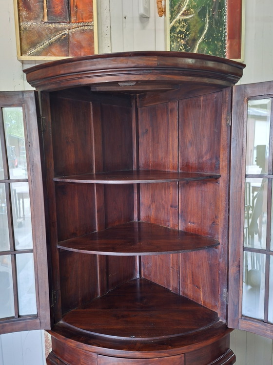 Vitrine d'angle anglaise classique, vaisselier, acajou, dimensions 62x62cm et 201cm de hauteur. – Glass, Wood (photo 5 of 6)