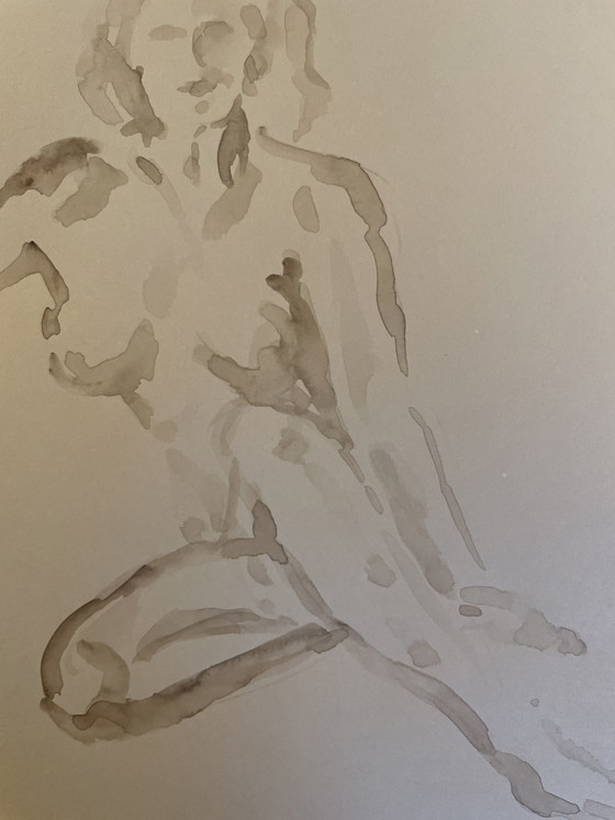 Image 1 of Ritratto femminile dipinto ad acquerello color seppia "Look"