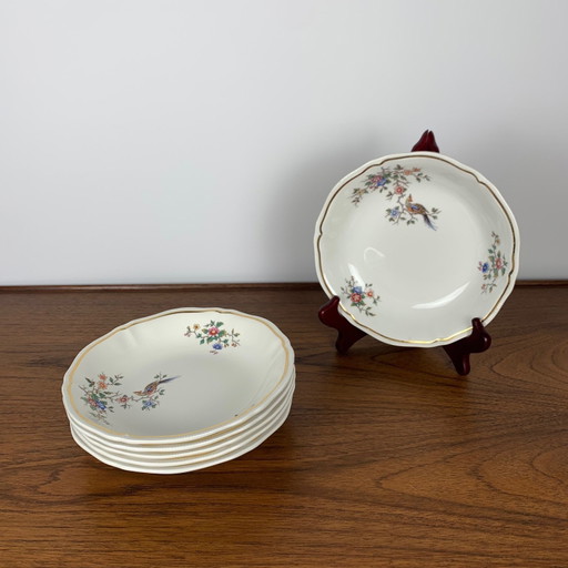 Juego de 6 platos hondos modelo "Chantilly" de Longchamp, 1950/60