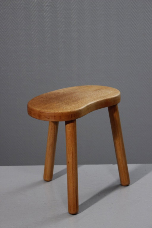 Modernist stool vintage solid wood bean shape Folk art 1950s