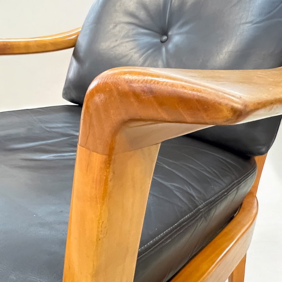 Image 1 of Wilhelm Knoll, anni '60 - Poltrona Mid-Century / sedia Senator in legno di ciliegio con rivestimento in pelle di mucca marro