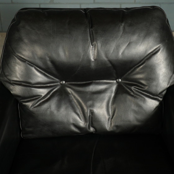 Image 1 of Set vintage lederen draaifauteuil met hocker – jaren 70