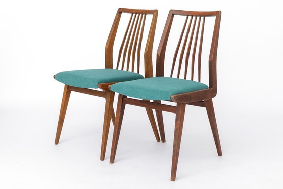 Image 1 of Set of 4 Casala Dining Chairs, Germany 1960s, Mid Century Beechwood Chairs with Turquoise Upholstery, Vintage Scandinavian Style