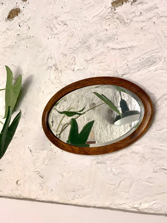 Oval wooden and stucco wall mirror – Scandinavian (photo 3 of 6)