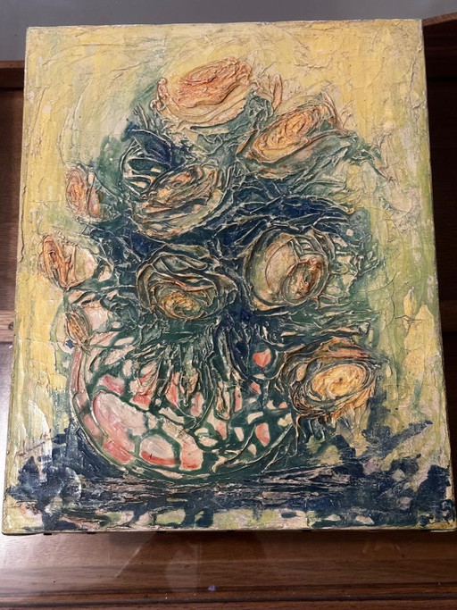Ramo de Rosas a la Espátula – Óleo sobre Lienzo Circa 1950