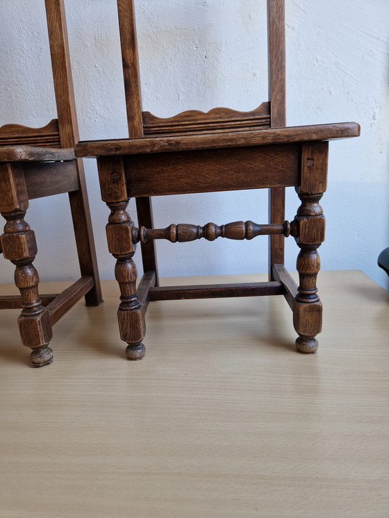 Image 1 of 2x Antique Chairs With Open Back Turned Legs Century