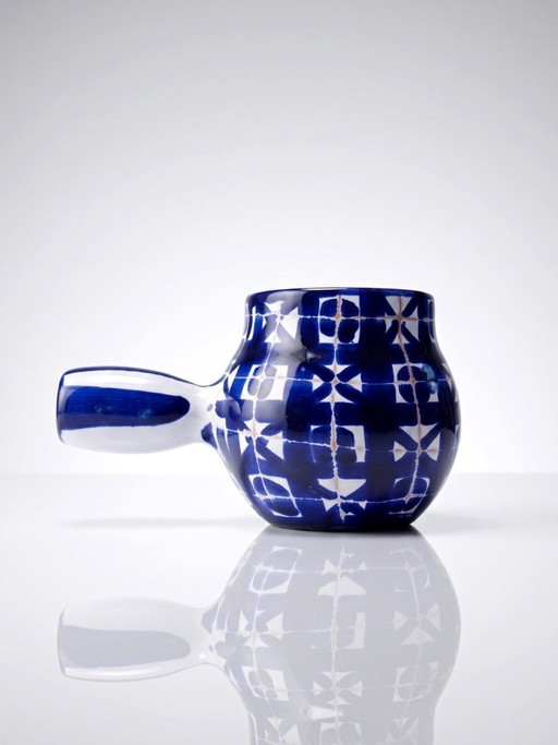 Petit poêlon en céramique Robert Picault Vallauris signé RP bleu cobalt 1960-70