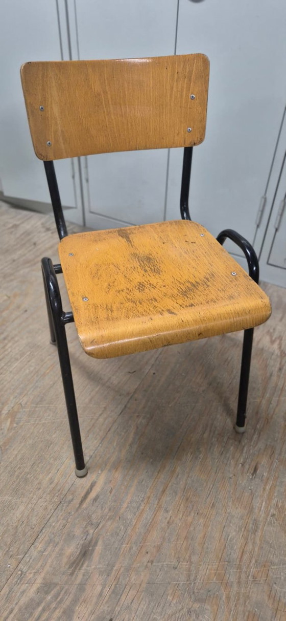 Vintage school chairs / industrial wooden chairs, set of 4, Dining chairs, Black (photo 3 of 8)