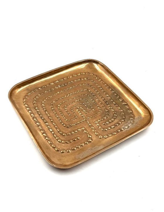 Image 1 of Plateau moderne en laiton massif / vide poche, Atelier Ventrella Italie années 1980