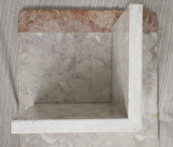Image 1 of  Vintage Marble Nesting Tables Set of 3, Square Side Tables, Postmodern Solid Fossil Marble Stone Coffee Tables, Modern Accent F