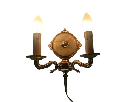 Image 1 of Hollywood Regency stijl - Wandlamp - verguld - marmer - Italie - 60's