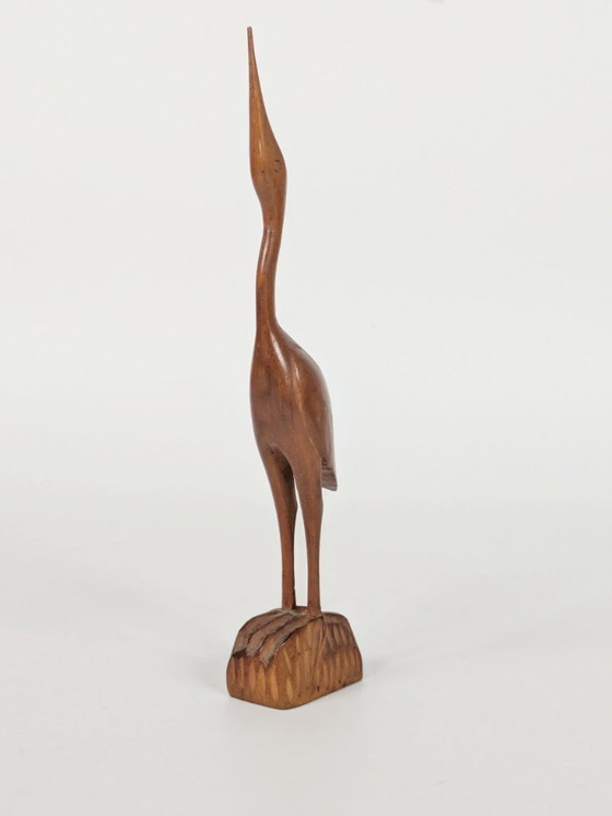 Image 1 of Sculpture de grue en teck du milieu du siècle, figurine scandinave sculptée à la main