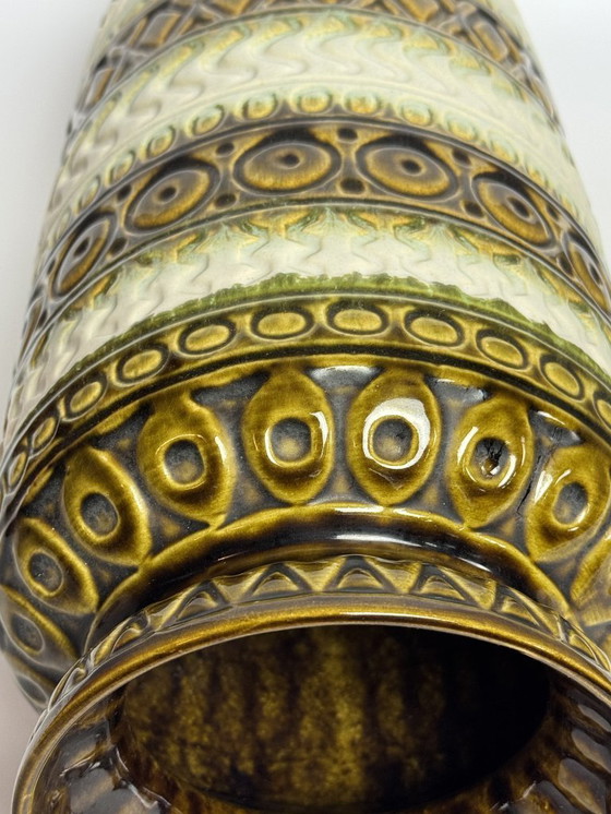 Image 1 of Large West Germany Ceramic Vase – Bax, Model 92-45 – Moss Green & Cream. Germany, 1960s.