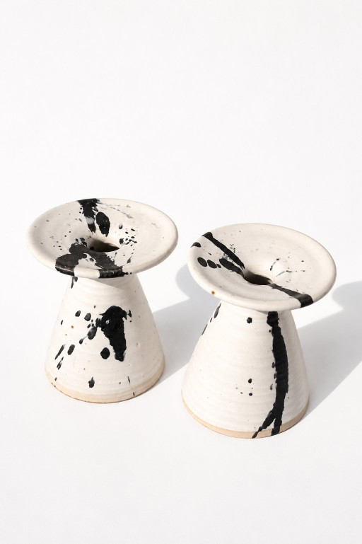 Bougeoirs en céramique rares, style postmoderne, à décor éclaboussé, de Karsten Nielsen KN, Danemark