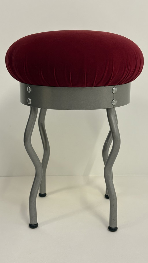 Vintage IKEA design stool URI Memphis Style with gray wavy legs Designed by Per Ivar Ledang 1995