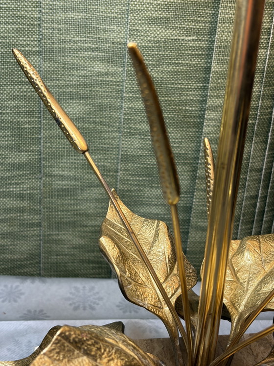 Image 1 of Lámpara de nenúfar en latón y travertino, diseñada por Maison Charles.