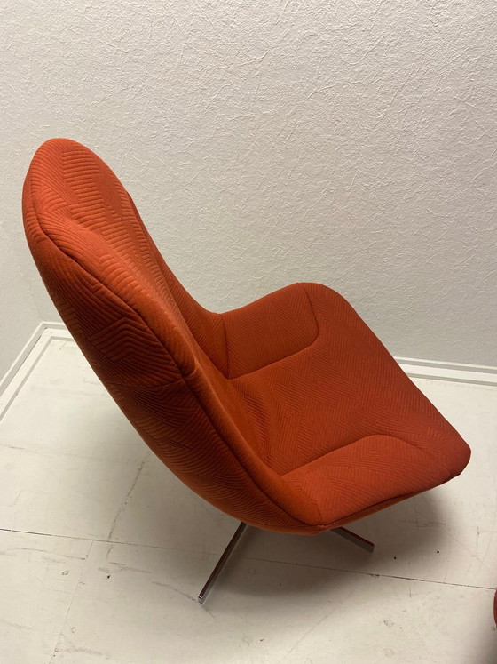 Image 1 of Gelderland 7405 swivel armchair with ottoman | burnt orange