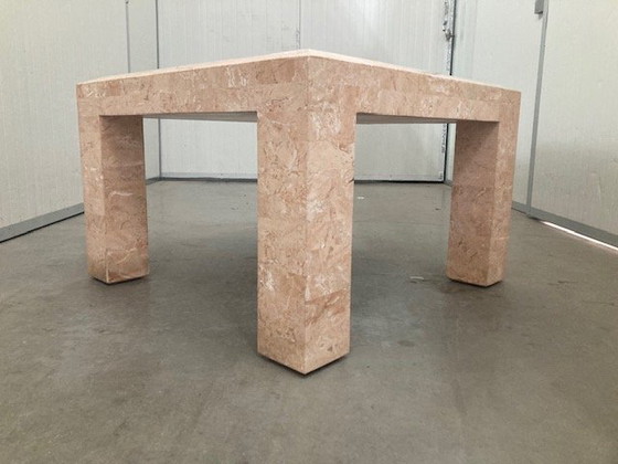 Image 1 of marble mosaic coffee table '80, salmon and green with brass