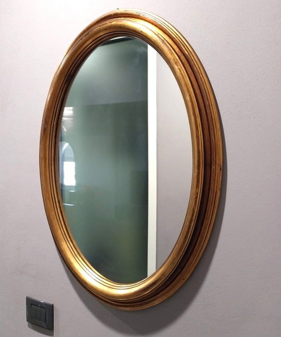 Image 1 of Julklapp Christmasgift Vintage Italiaanse ovale wandspiegel met vergulde houten lijst - Elegante klassieke decoratie