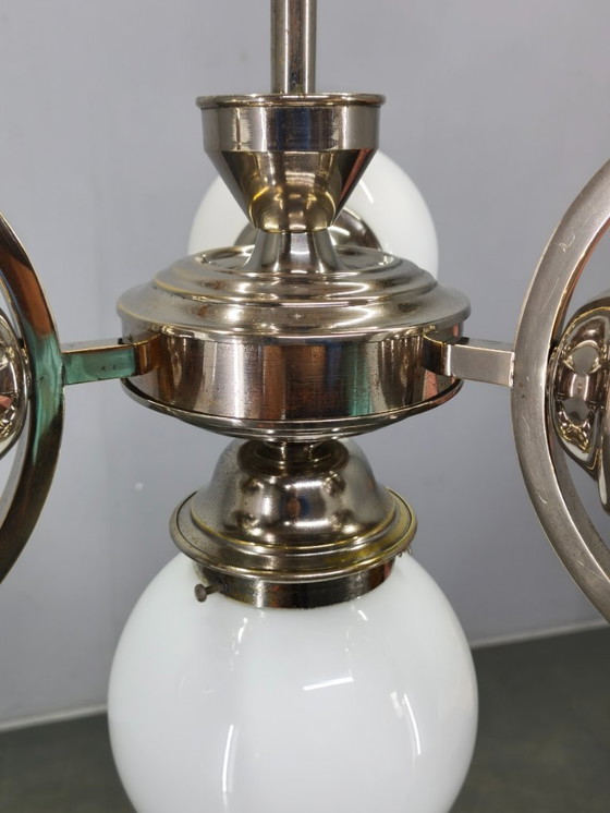 Image 1 of Lampadario Art Déco in nichel e vetro, anni '30