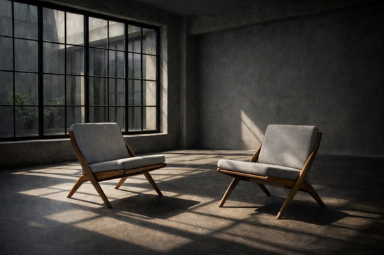 Image 1 of Chaises ciseaux suédoises vintage du milieu du XXe siècle, par Folke Ohlsson pour Bodafors, lot de 2, années 1960