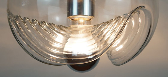 Image 1 of elegant peill & putzler mid century PENDANT LAMP 'wave' clear glass chrome 1960s organic shape