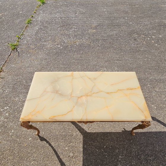 Image 1 of French WHITE Onyx Marble Brass Coffee Table - Style Louis XV 60s