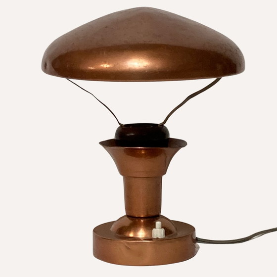 Image 1 of French Copper And Teak Table Lamp, 1950S