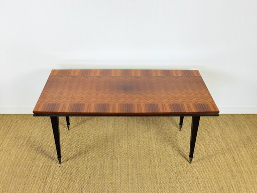 Mesa de comedor Art Déco en marquetería de espiga barnizada con extensiones, 1940