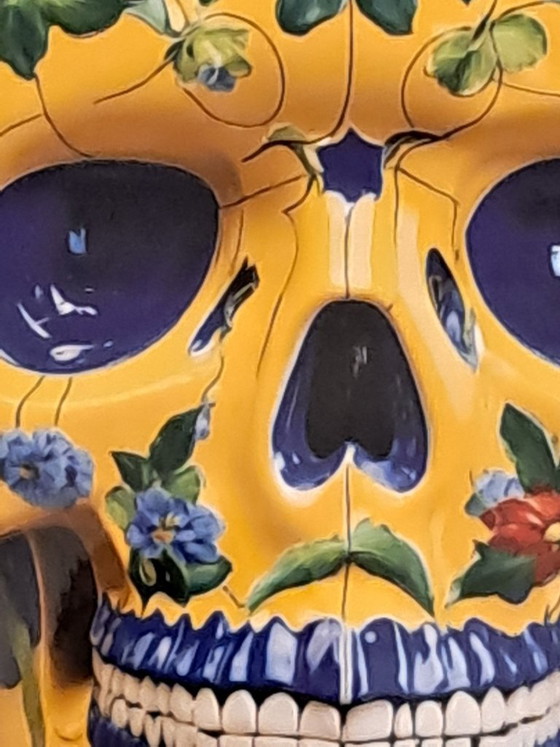 Image 1 of CABEZA MUERTA - Cráneo de Delft estilo cerámica - Impresión giclée sobre placa de aluminio