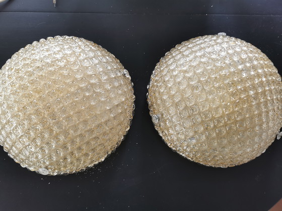 Image 1 of Paire de plafonniers Murano Vintage en verre doré 