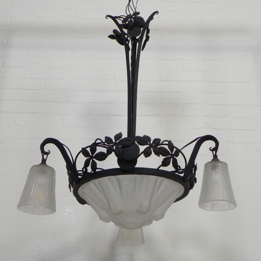 Art Deco Hanglamp Muller Freres Luneville Jaren 30